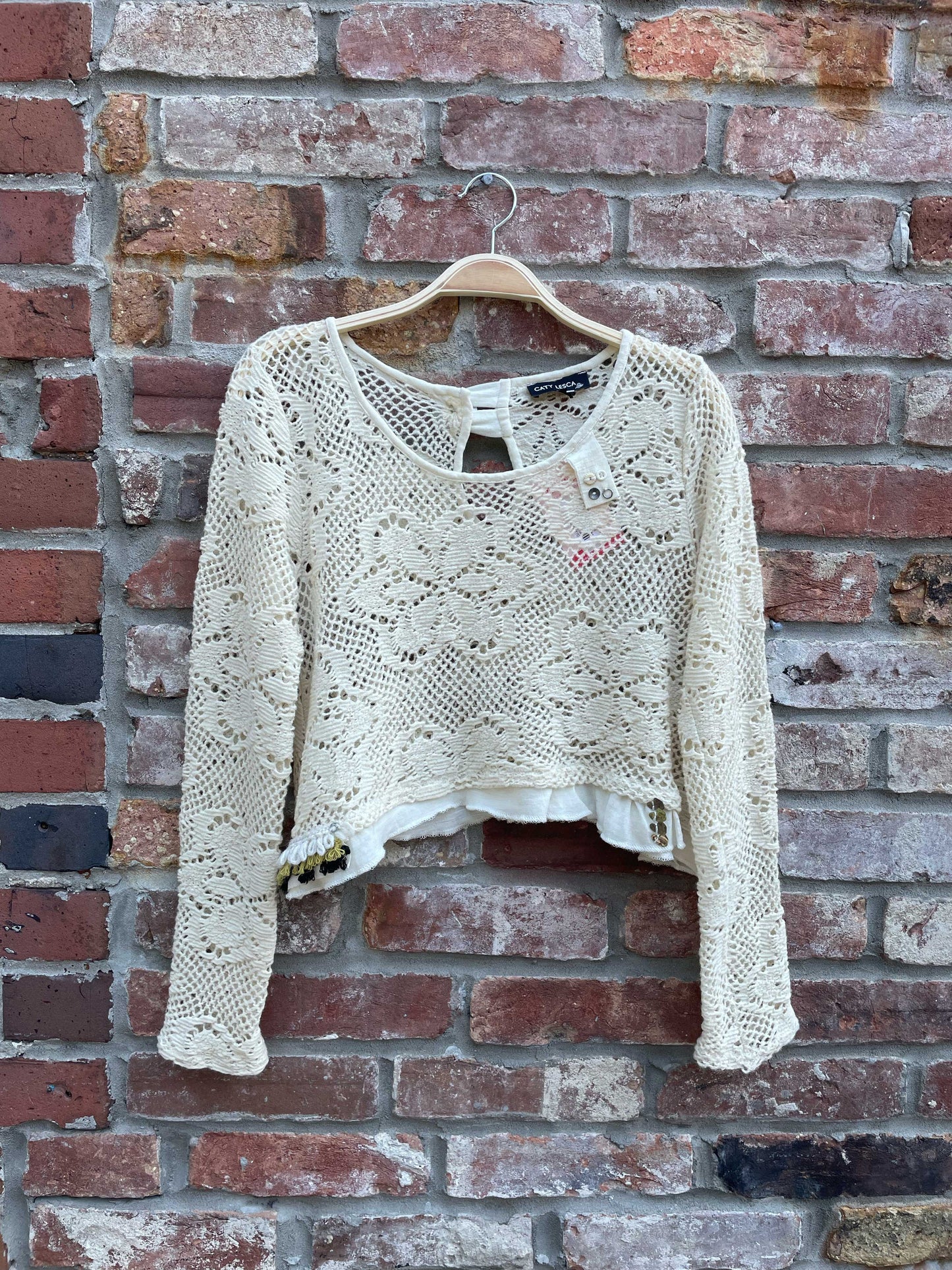 caty lesca paris crochet boho crop ls top