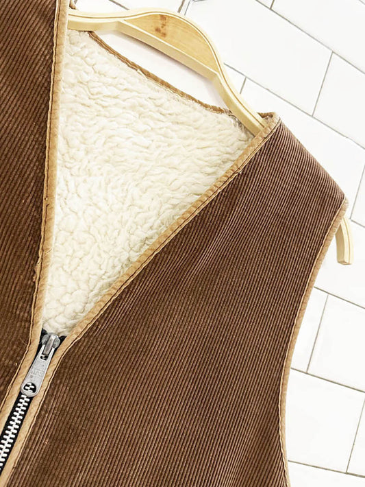 vintage chunky cord sherpa lined chore vest
