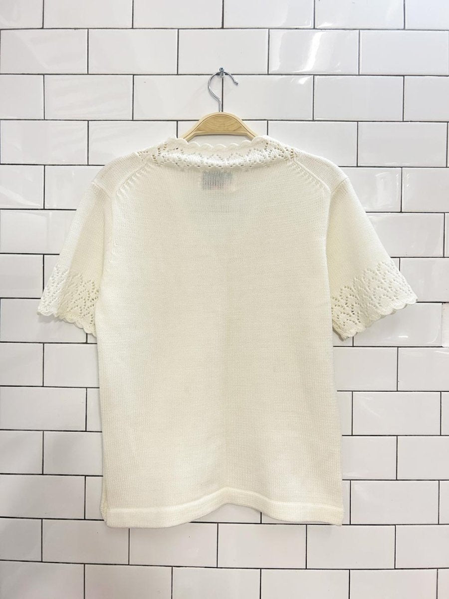 vintage 70s gina borcelli eyelet trim knit top - good market thrift store