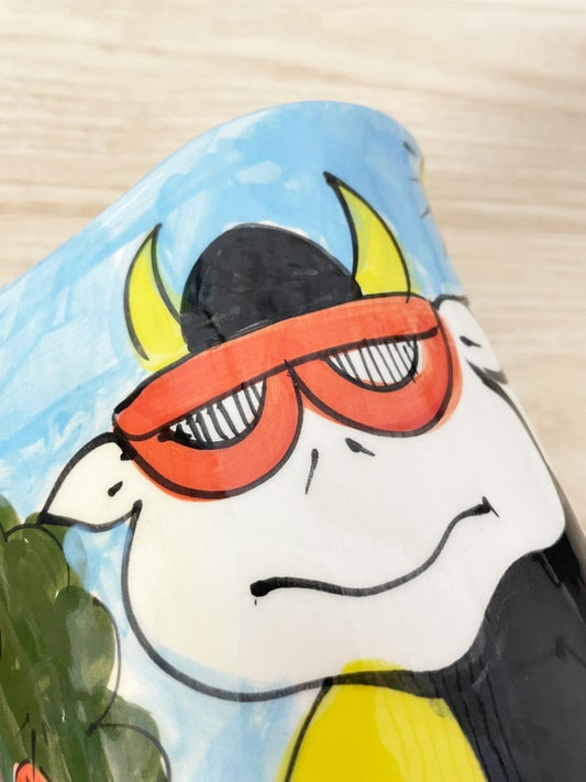 hand - painted cow scene milk jug pottery - good market thrift store