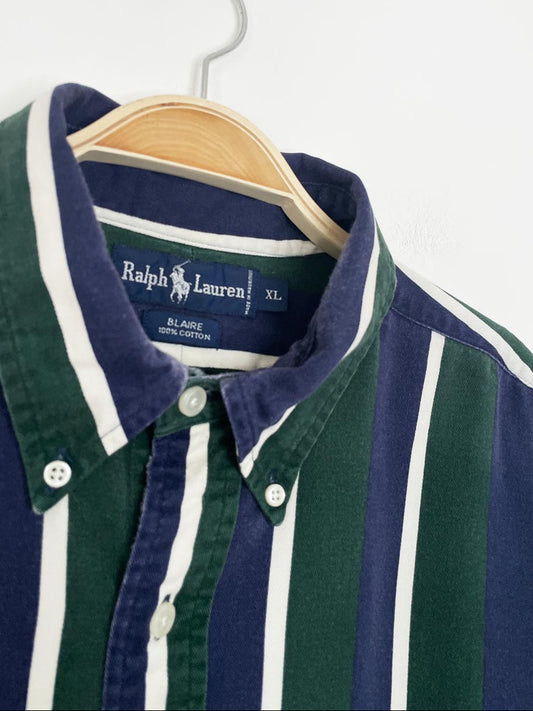 vintage 90s ralph lauren blaire striped full button relaxed fit denim shirt