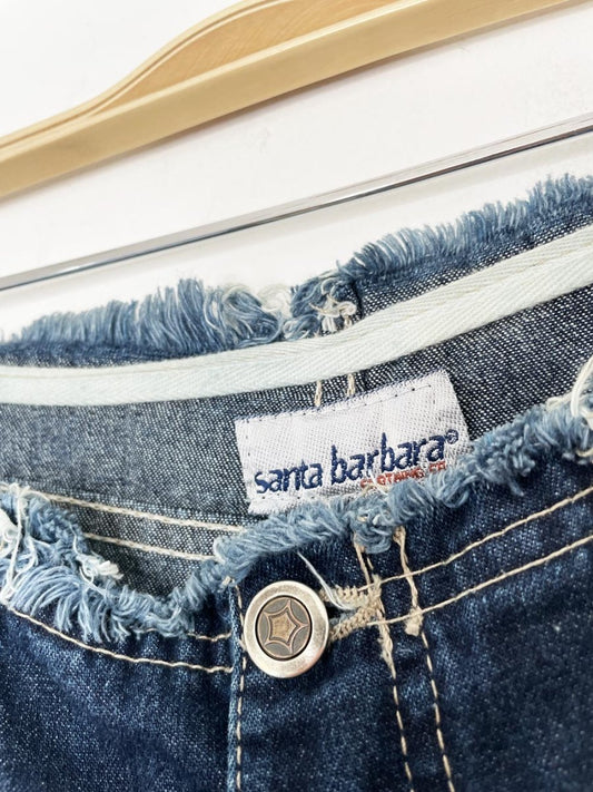 y2k santa barbara raw hem knee - length denim skirt - good market thrift store