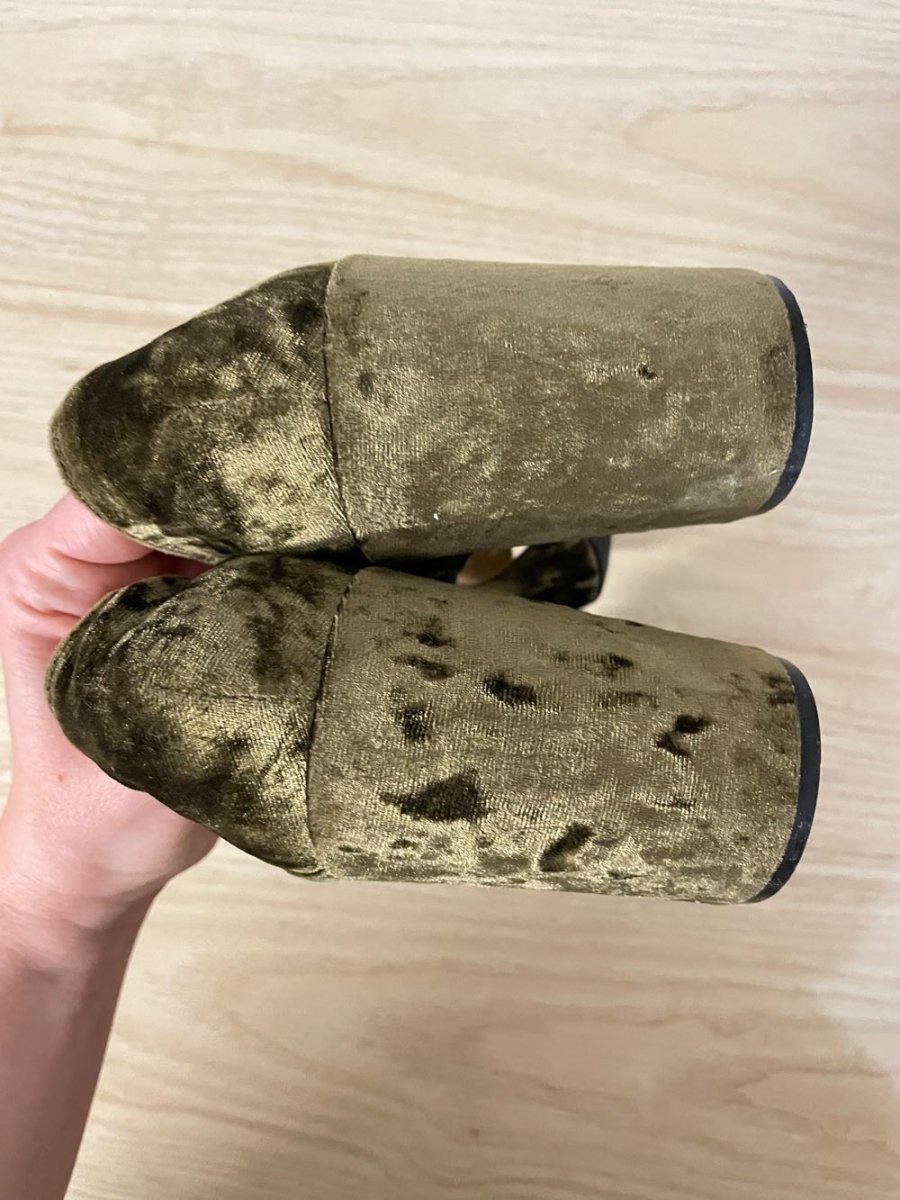 cabi interlock velvet chunky heel sandal - good market thrift store