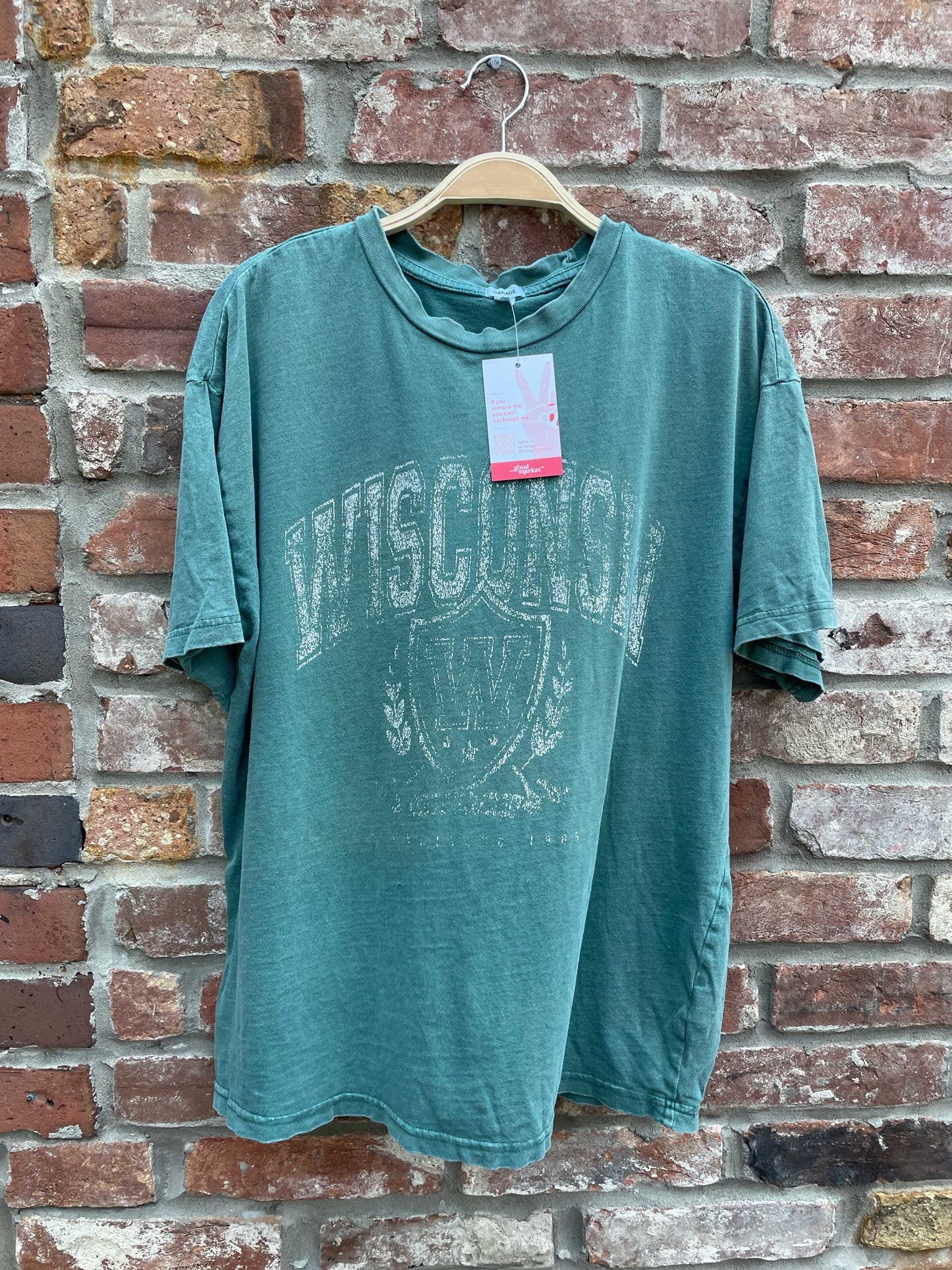 garage wisconsin distressed varsity tee