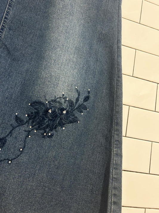 vintage 00s embroidered denim maxi skirt - good market thrift store