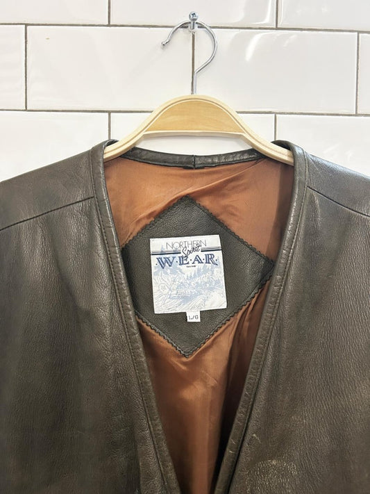 vintage 90s northern spirit wear leather utility vest - good market thrift store