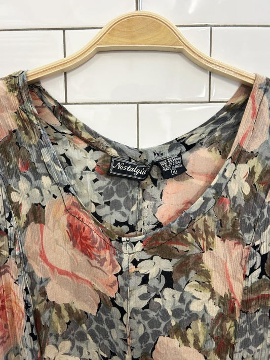 vintage 90s nostalgia pleated floral maxi dress - good market thrift store