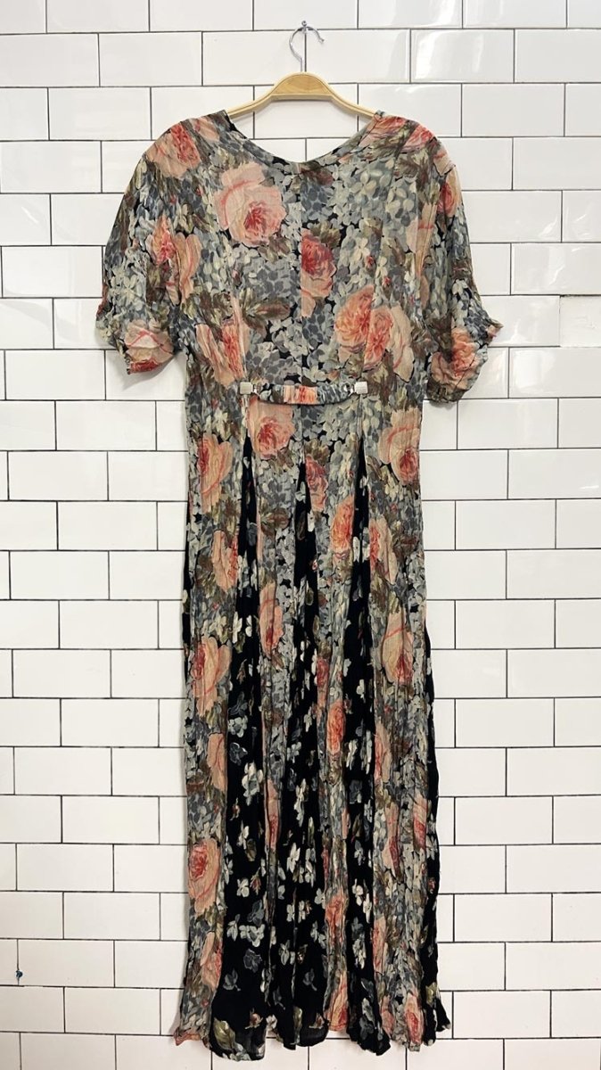 vintage 90s nostalgia pleated floral maxi dress - good market thrift store