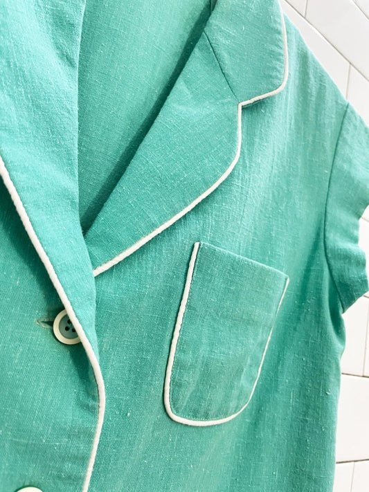 vintage 60s piped woven summer shirt - good market thrift store