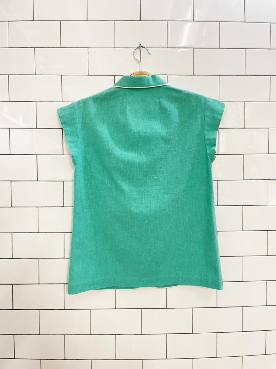 vintage 60s piped woven summer shirt - good market thrift store