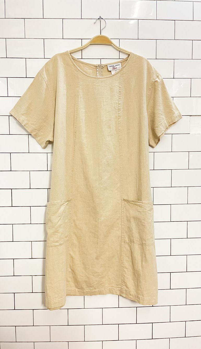 vintage 00s cotton ginny linen - blend dress - good market thrift store
