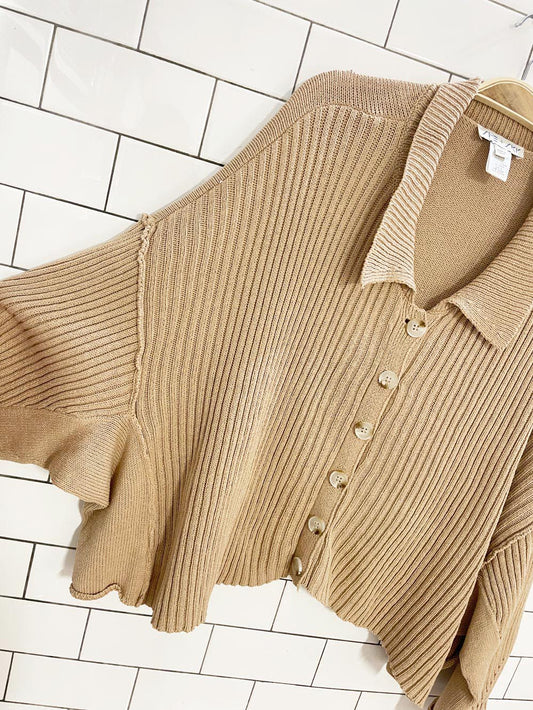 she + sky super boxy knit collared cardigan sweater