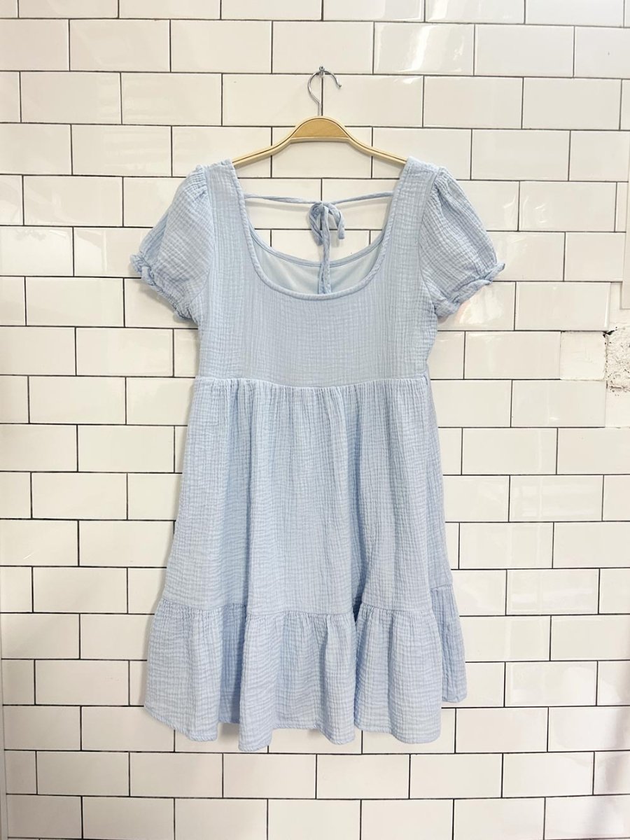 in loom gauze cotton tiered mini dress - good market thrift store