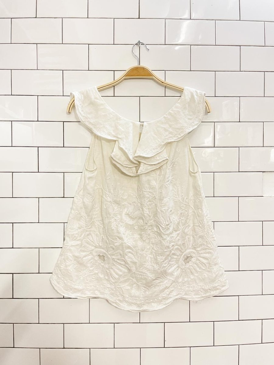 meadow rue 100% linen passiflora embroidered top - good market thrift store