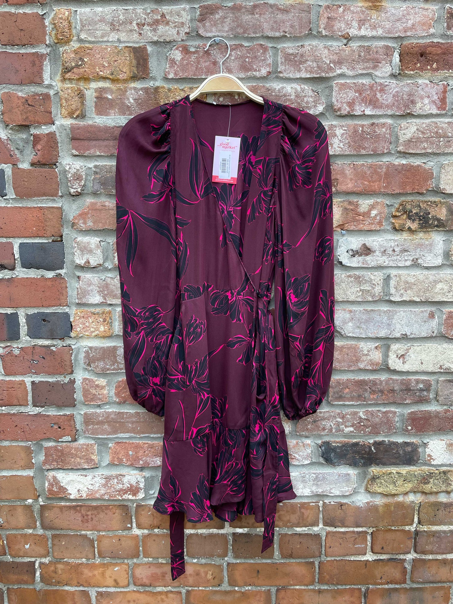 alc silk floral long sleeve wrap dress