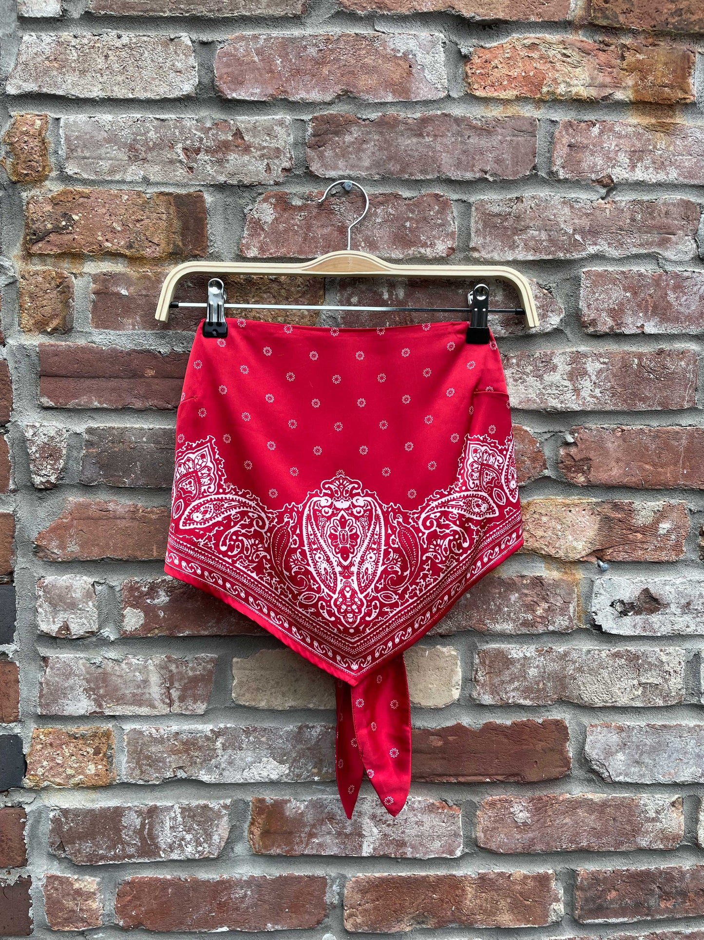 garage scarf print satin strapless top