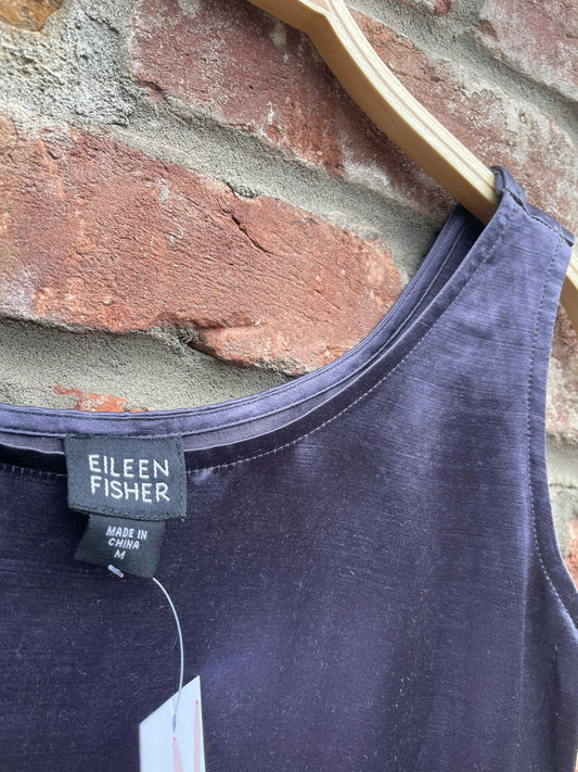 eileen fisher linen-silk satin midi dress