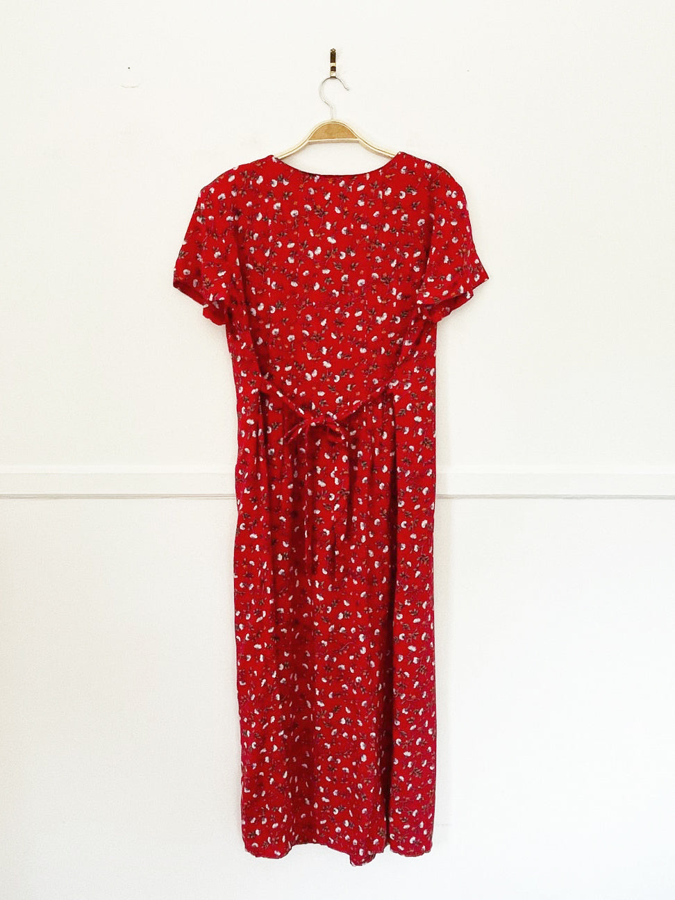 vintage liz baker micro floral half button tie back maxi dress