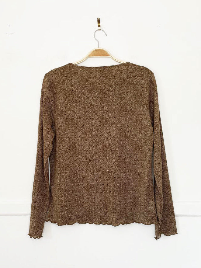 vintage 00s liz clairborne mesh curly hem long sleeve top