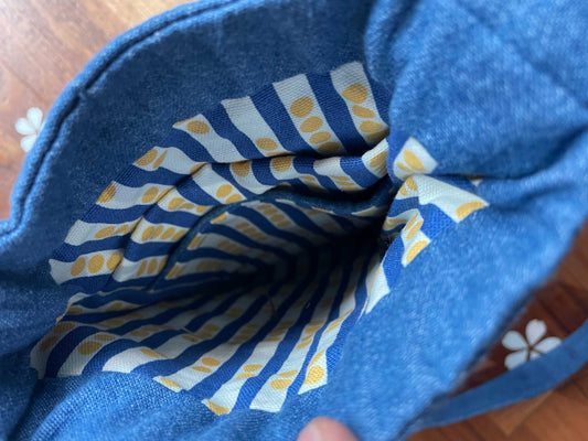 quilted denim crossbody wine bag