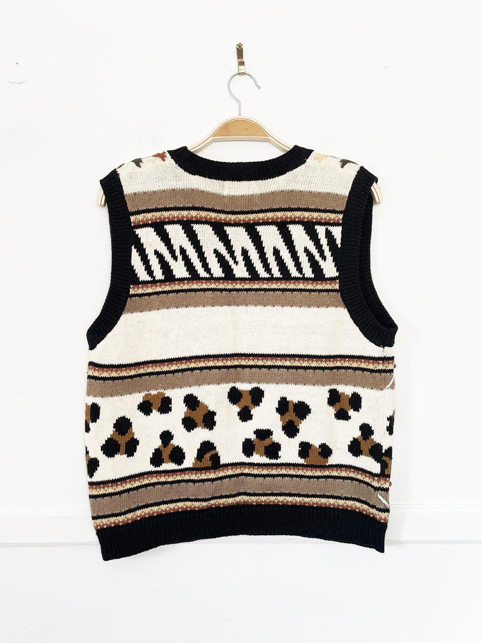 vintage christopher & banks hand-embroidered animal print knit vest