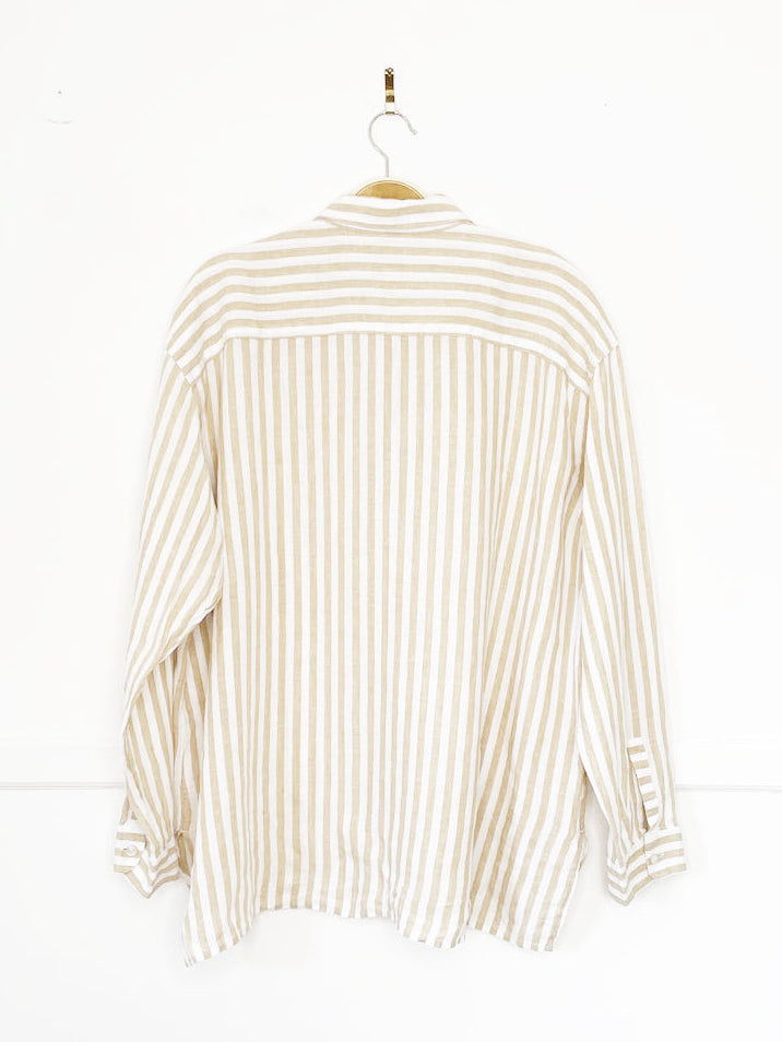 j jill 100% linen striped full button shirt