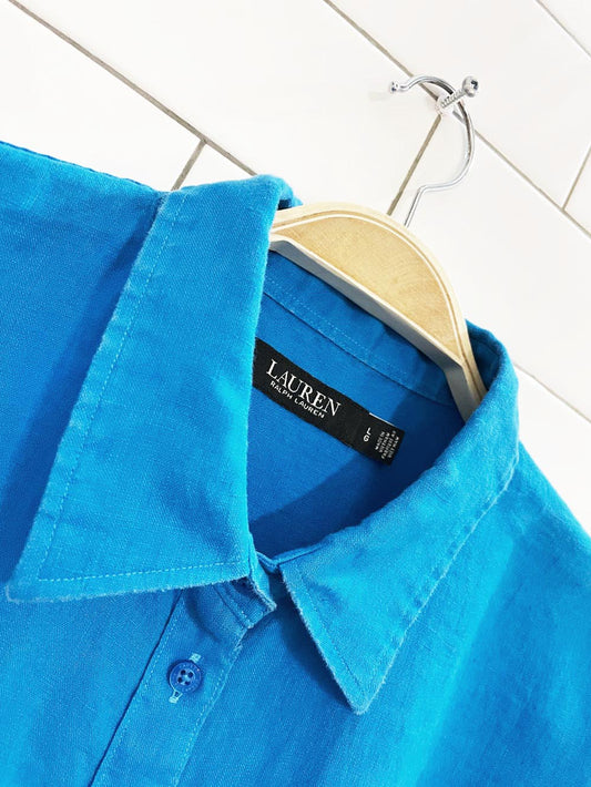 lauren ralph lauren 100% linen boxy full button short sleeve shirt