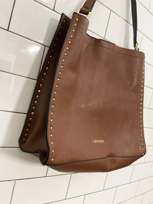 calvin klein faux leather shoulder tote w pouch - good market thrift store