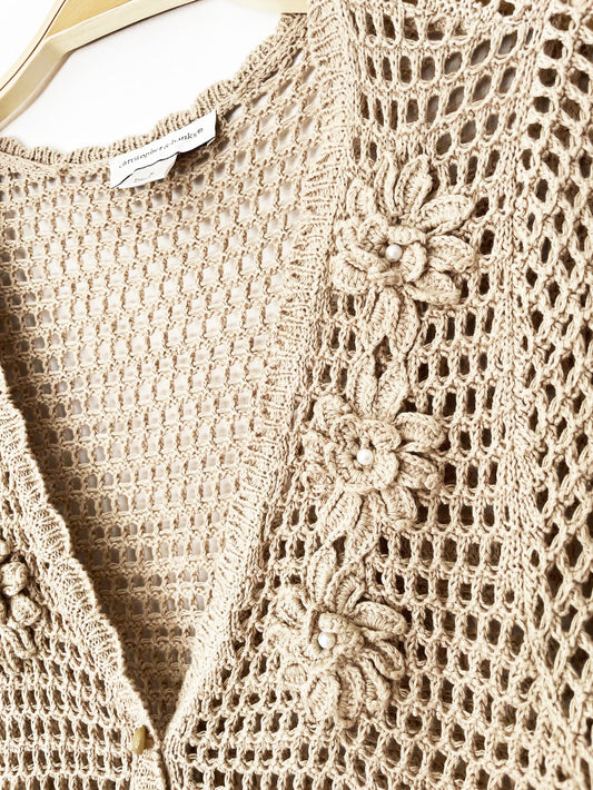 vintage christopher & banks floral crochet knit cardigan top