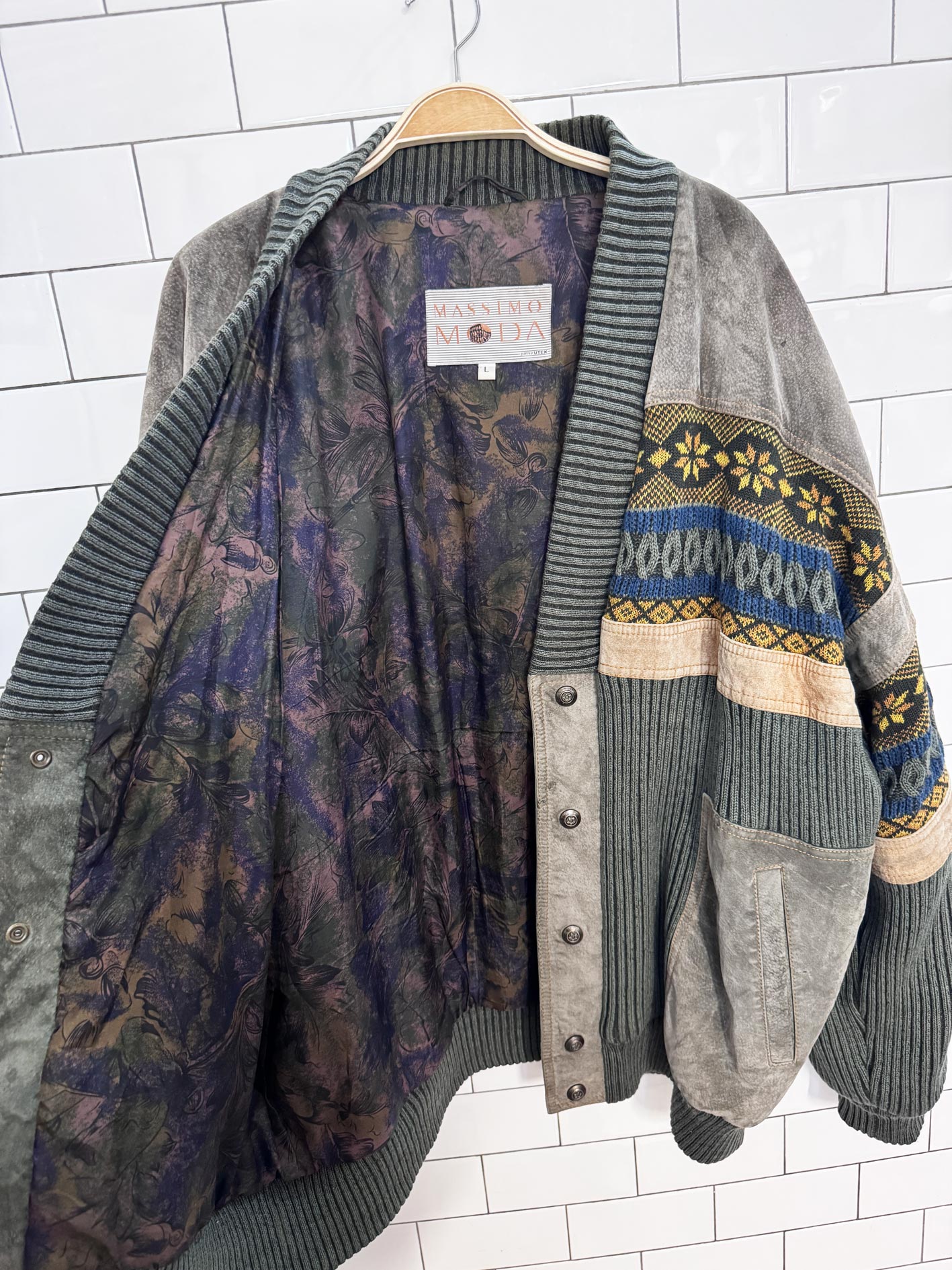 vintage 90s massimo moda suede + knit combo bomber jacket | utex