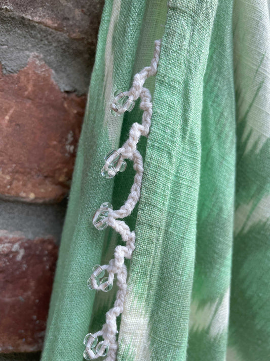 zara linen-blend beaded fringe wrap midi skirt