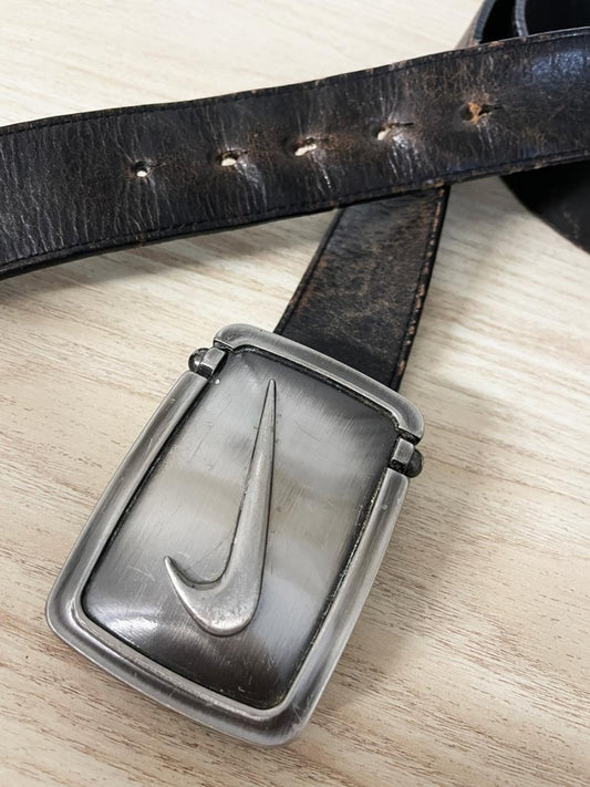 vintage 00s nike big buckle heavy leather belt - good market thrift store
