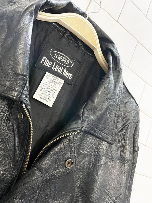 vintage 90s leworld patchwork leather bomber jacket - good market thrift store