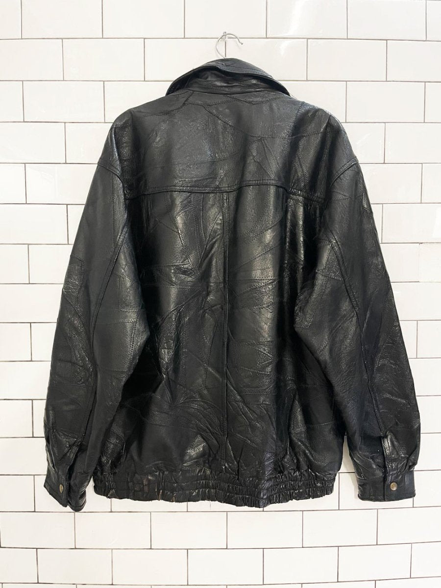 vintage 90s leworld patchwork leather bomber jacket - good market thrift store