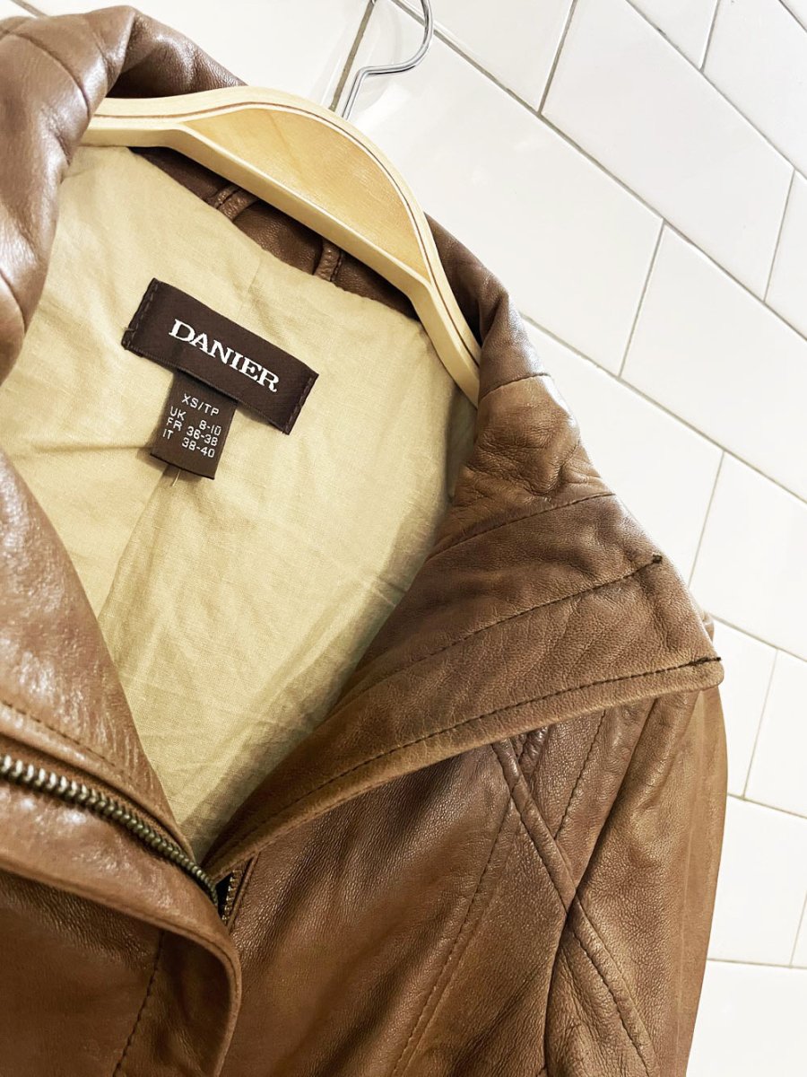 danier butter leather asymmetrical zip biker jacket - good market thrift store