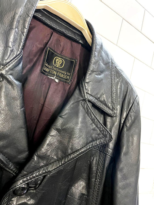 vintage 70s grafton - fraser belted back leather jacket - good market thrift store