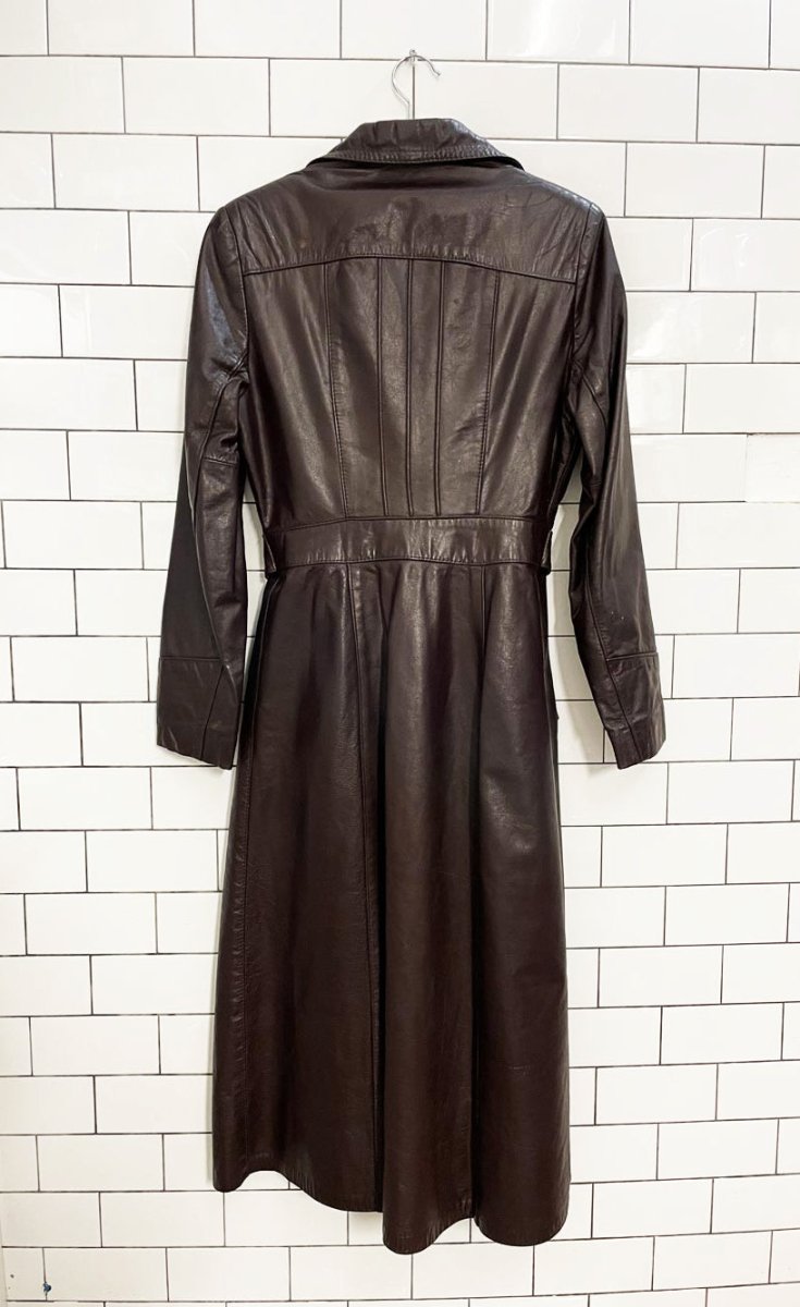 vintage 70s fairweather belted leather trench coat - good market thrift store