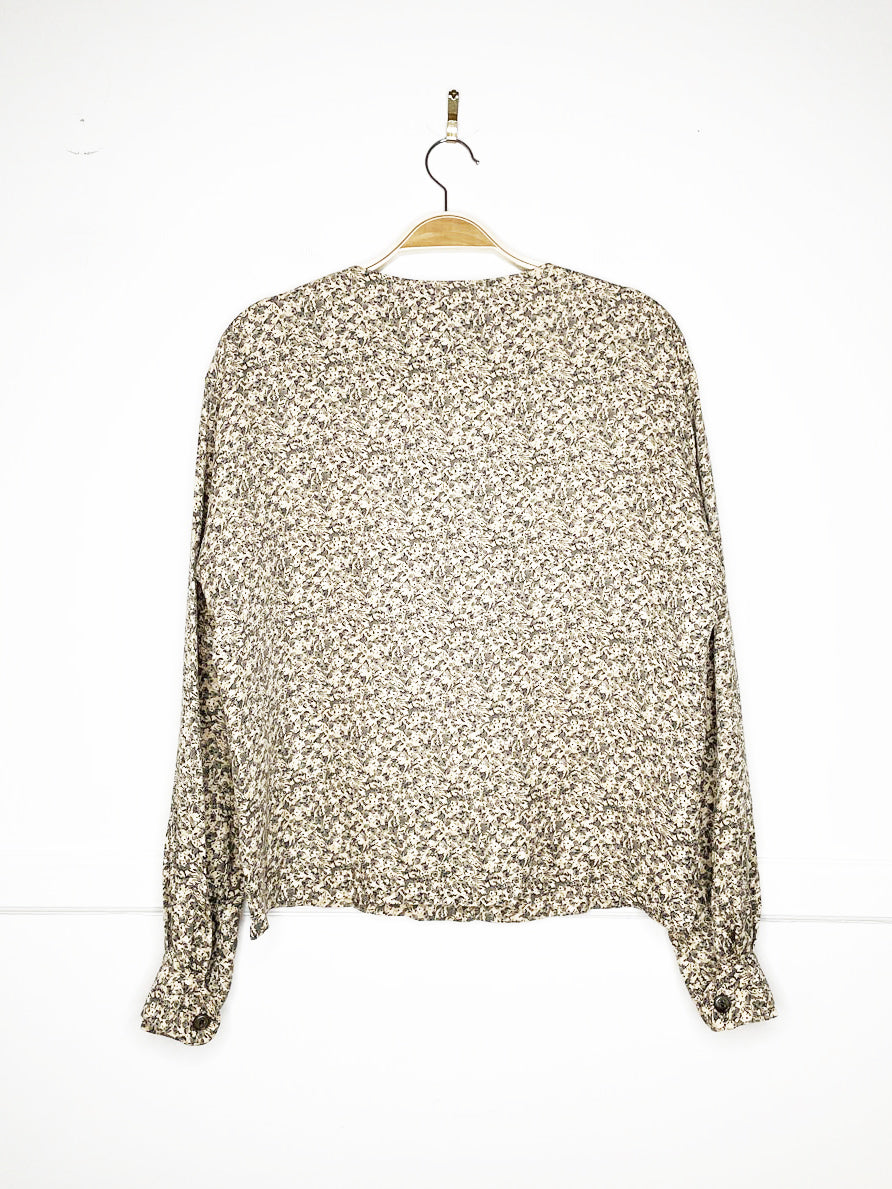 vintage 90s anne klein II 100% silk floral full button blouse