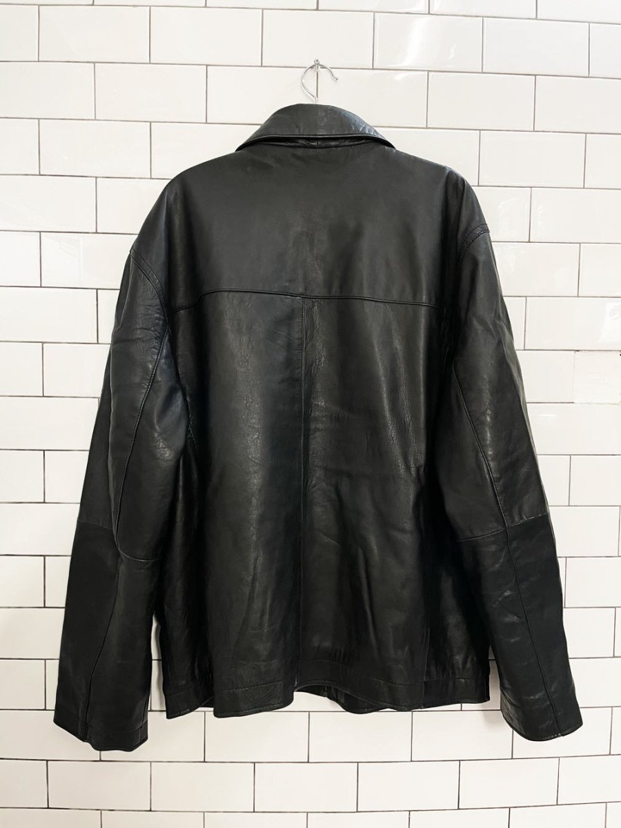 vintage 00s perry ellis butter leather minimal zip jacket | lambskin - good market thrift store