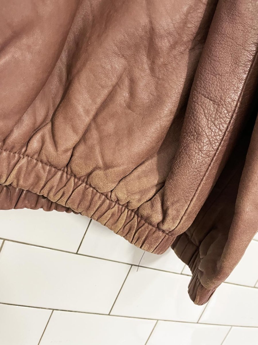 vintage 70s the old hide house lamb leather pleated shoulder bomber jacket - good market thrift store