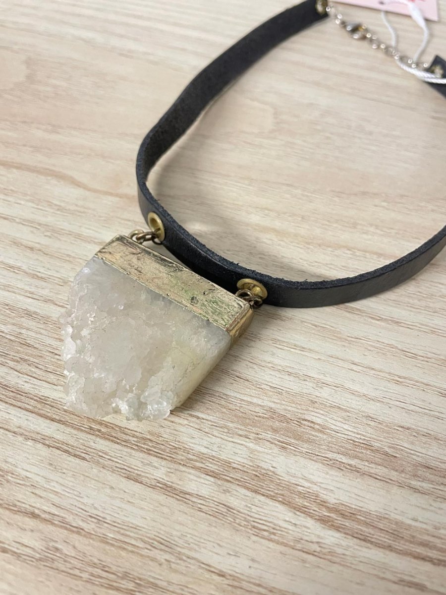 boho quartz stone leather choker - good market thrift store