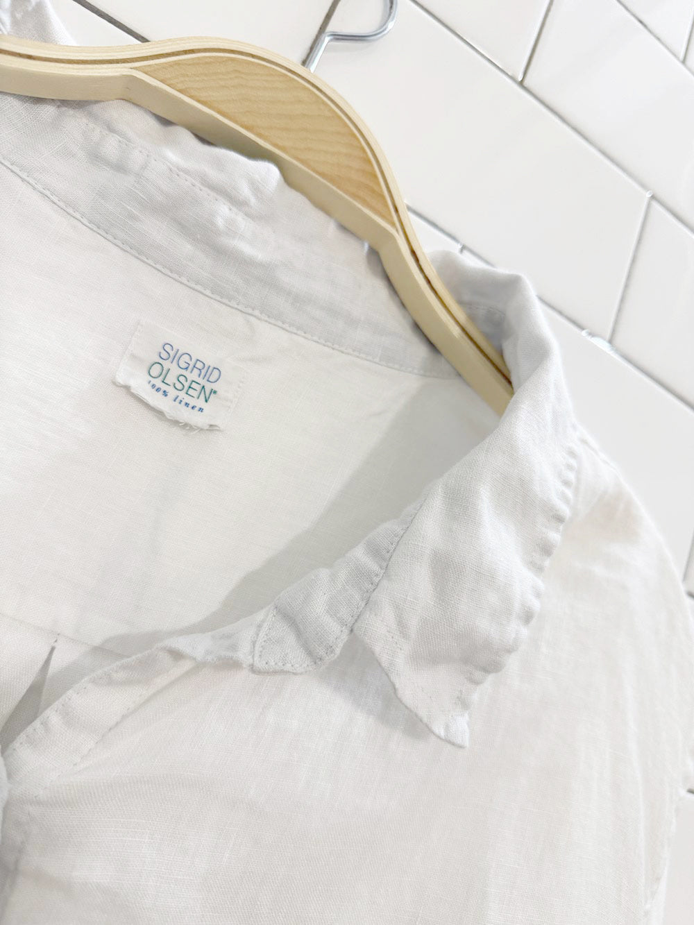 sigrid olsen 100% linen full button shirt dress