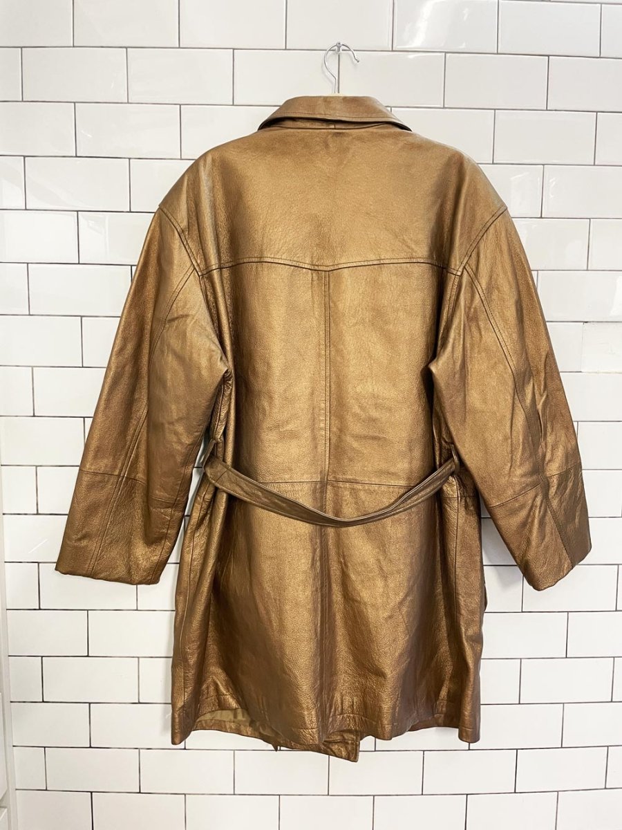 vintage 00s newport news leather metallic bronze trench - good market thrift store