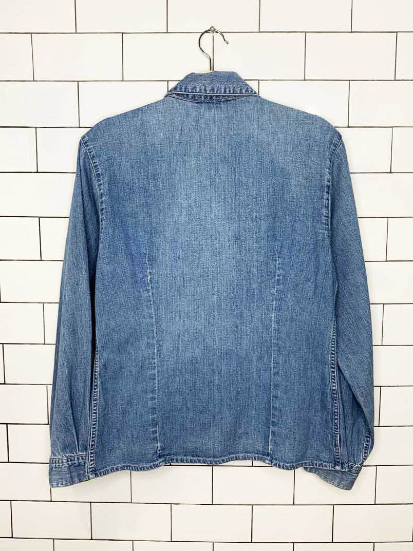 vintage 90s eddie bauer fitted full button denim shirt