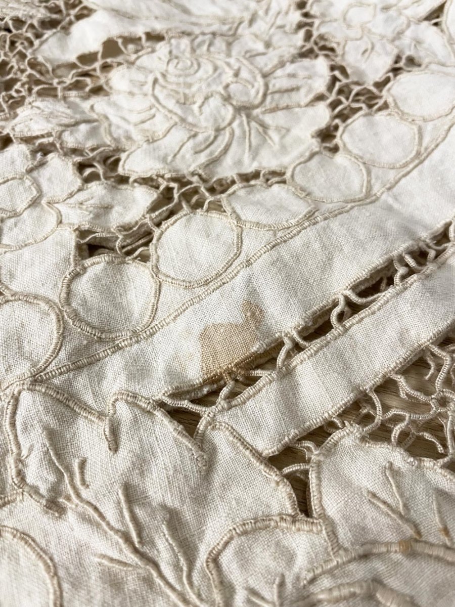 vintage embroidered lace floral tablecloth - good market thrift store