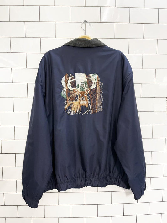 vintage 00s retreat deer embroidered nylon fleece lined jacket - good market thrift store
