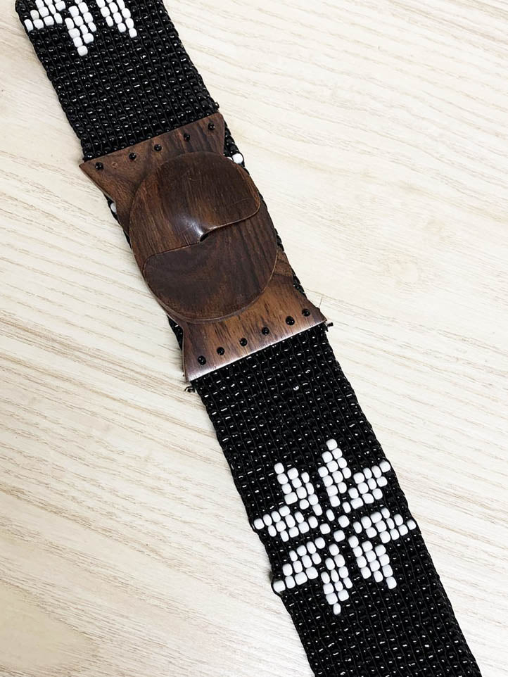 handmade beaded wooden floral stretch belt