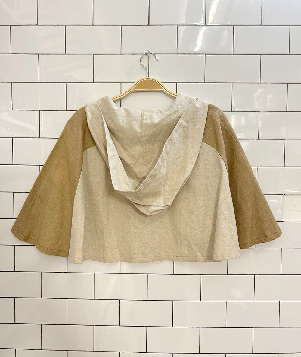 vintage excalibor linen - blend crop poncho hoodie - good market thrift store