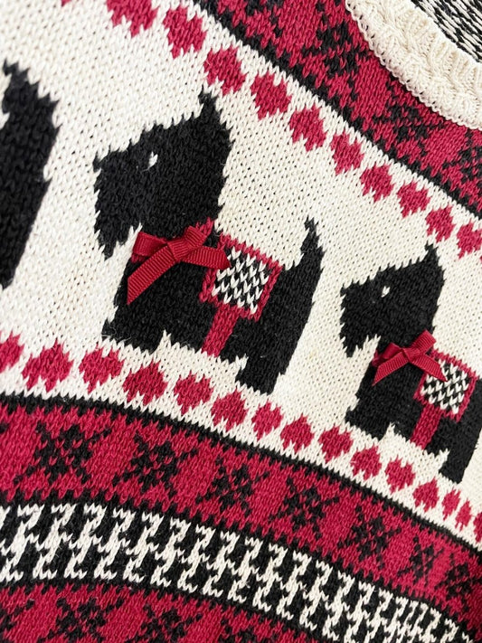 vintage northern isles scottie houndstooth + hearts knit sweater - good market thrift store