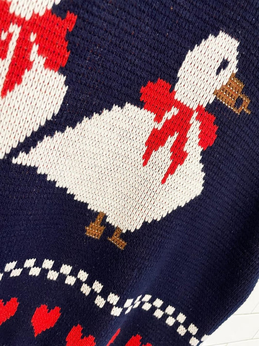 vintage white ducks + hearts knit sweater - good market thrift store